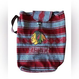 Chicago Blackhawks NHL Striped Burlap Backpack tote 100% cotton